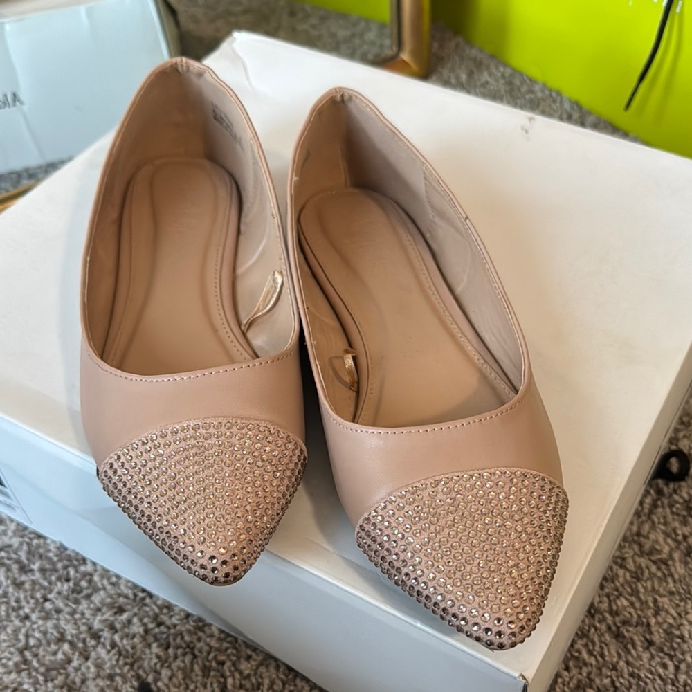 Charlotte Russe Tan Ballet Flats with Decorative Perforations